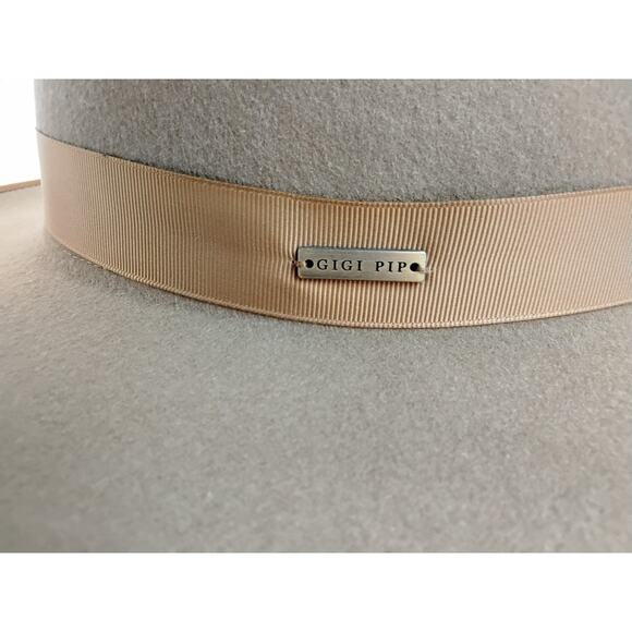 Gigi Pip Wide Brim Fedora Hat Women\'s 59 Beige 100% Australian Wool #W4708